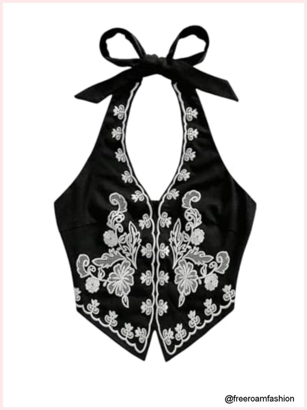 Boho Halter Crop Top Tie Backless Floral Embroidery Sleeveless Tank